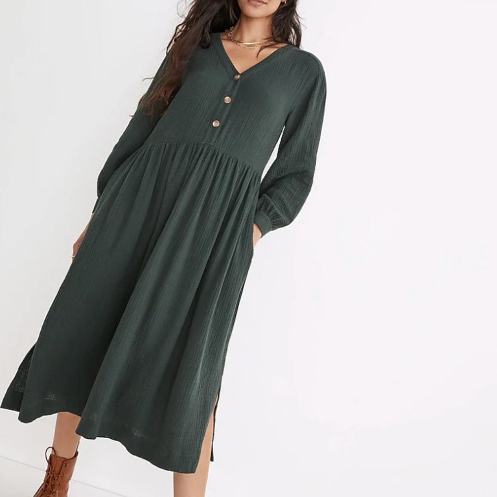 NWT Madewell Lightspun Button Front Midi Dress